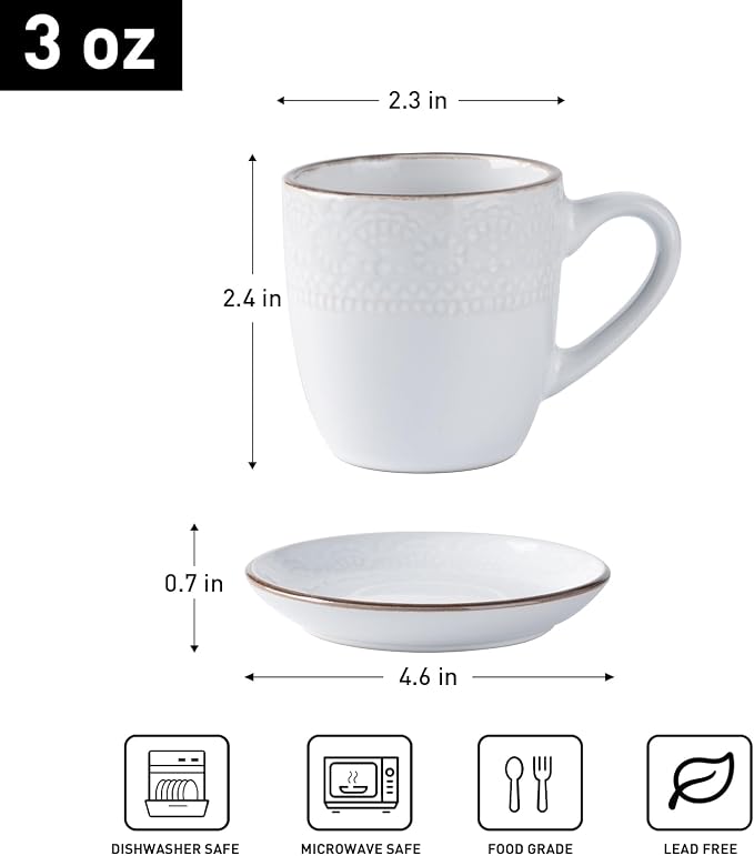 famiware 3oz Espresso Cups and Saucers, Stoneware Demitasse Cup - Image 5