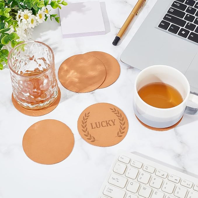 OLYCRAFT 30Pcs Genuine Leather Coasters 3.1 Inch Peru Round Leather - Image 5
