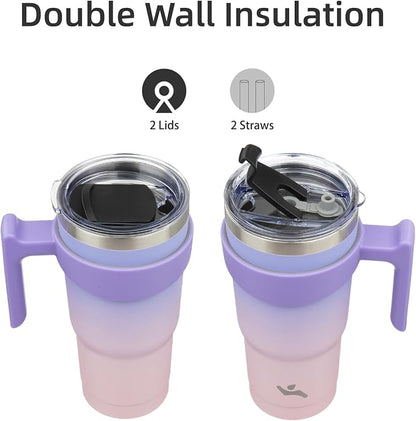 Konokyo 20 oz Tumbler with Handle and Straw, Insulated Travel Mug | Pastel - Image 3