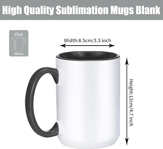 TANGLONG 12PC 15oz Sublimation coffee Mugswith Box -6 White and 6 Black | - Image 2