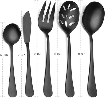 Matte Black Serving Set，SHARECOOK 5-Piece 18/0 Stainless Steel Large Hostess Set - Image 2