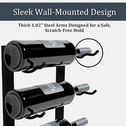 12-Bottle Black Metal Wall Mounted Wine Rack – Modern Industrial Wine Bottle Storage Organizer for Home Bar, Kitchen, Dining Area & Wine Cellar