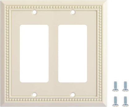 Henne Bery Sunken Pearls Heavy Duty Decorative Wall Plate Switch Plate Outlet Cover, Durable Solid Zinc Alloy (Double Decorator, Light Almond)