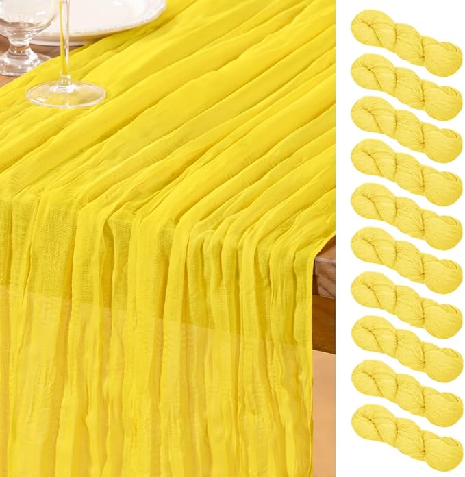 DeZerlor Lemon Yellow Cheesecloth Table Runners 10 Pack Summer Boho Runners | by DeZerlor