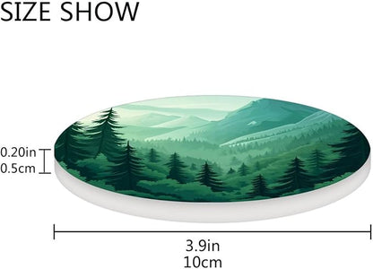 Coasters for Drinks Coaster Drink Set Decorative Coffee Table Desk Cup Mat Spring Cute Cork Bar Backing Round Home Decor Mountain Forest Trees Green07
