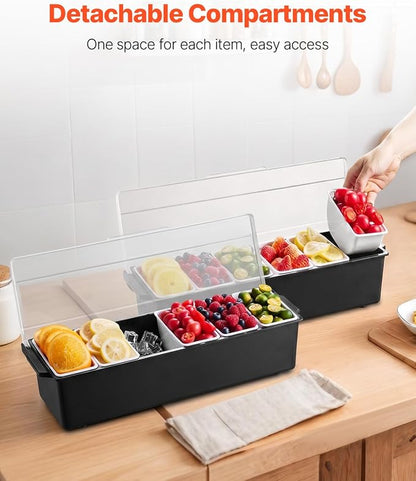 VEVOR Ice Cooled Condiment Serving Container, 6 Compartments Chilled Server - Image 5