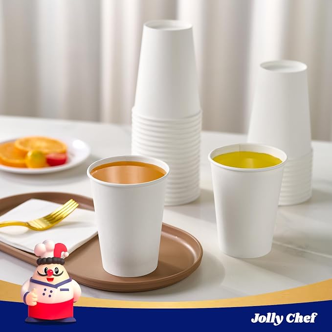 JOLLY CHEF 300 Pack Disposable Paper Coffee Cups White 12 oz Hot Beverage Paper - Image 5
