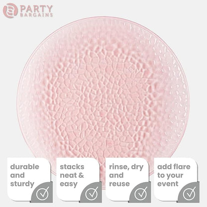 PARTY BARGAINS 13-Inch Charger Plates - 48 Pack, Hammered Pink, Heavy-Duty Disposable Chargers for Elegant Dining - Ideal for Weddings and Formal Events