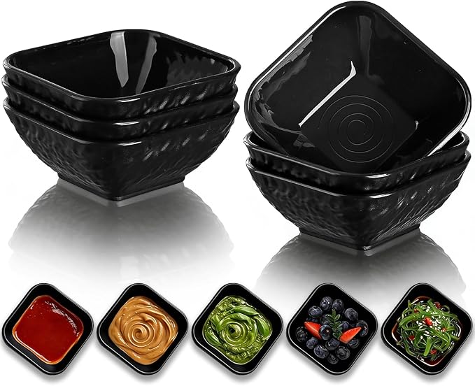 Berglander Dip Bowls Set 6pcs, 6 oz Black Plastic Dipping Bowls, Matte Stone by Berglander