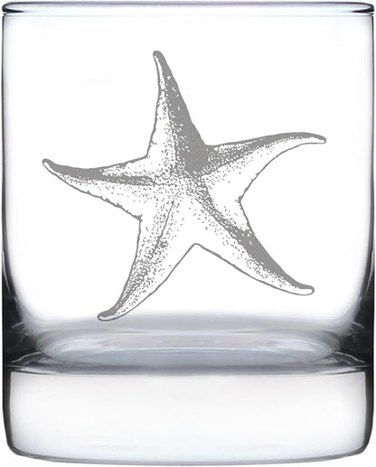 Bevvee Starfish Rocks Glass - Beach Themed Decor and Decorative Ocean Glassware Gifts for Women and Men - 10.25 Oz Glasses