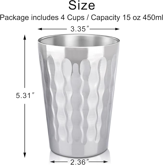 Beasea 15oz Stainless Steel Cups, 4 Pack Double Wall Metal Stackable Insulated - Image 2