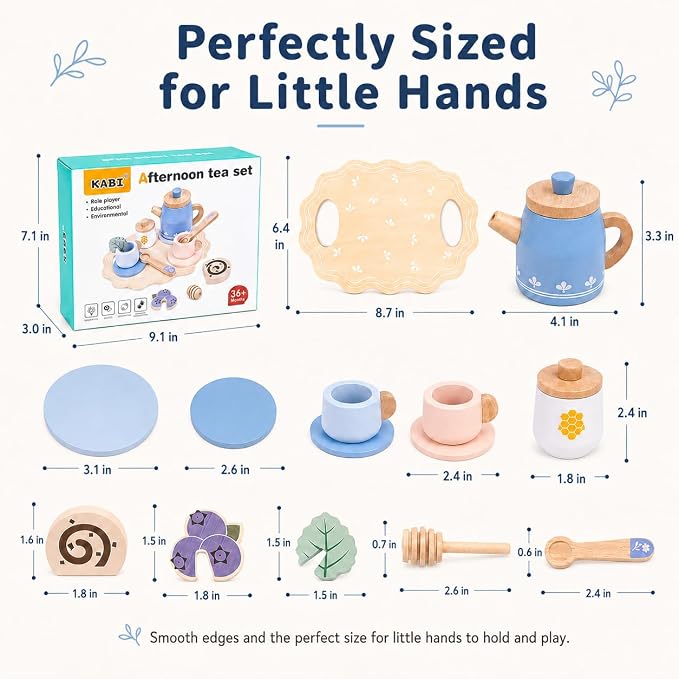 Wooden Blue Tea Set Toys - Image 5