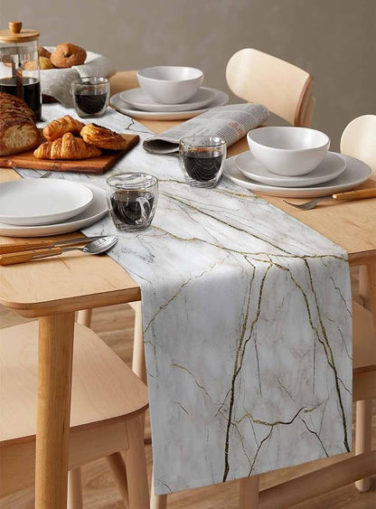Marble Table Runner-Cotton Linen-Long 90 inche White Gray Gold Dresser Scarves - Image 6