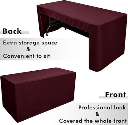 Nasitos 2 Pack 6' Fitted Tablecloth Burgundy Trade Show Table Cloth-Open Back Valentines Tablecloth Washable and Wrinkle Resistant Rectangular Trade Show Table Cover for Parties, Banquet, Baby Shower