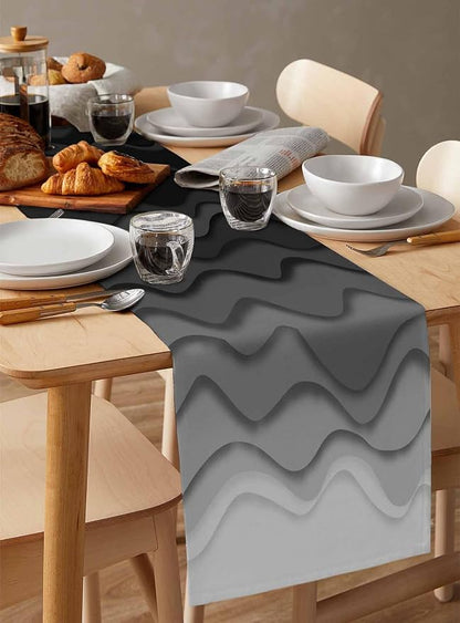 Grey Ocean Table Runners 108 Inches Long, Cotton Linen Fabric Table Runner - Image 3