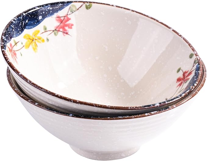 Japanese-Style Ceramic Ramen Bowl Set Set of 2, 8.2 Inch Porcelain Noodle Bowls by Whitenesser