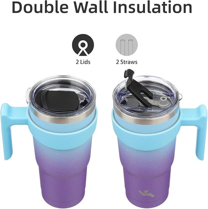 Konokyo 20 oz Tumbler with Handle and Straw, Insulated Travel Mug | Ocean - Image 3