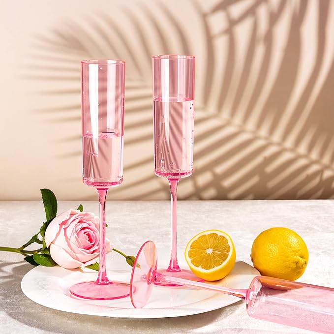 Ciaell 24 Pack Pink Plastic Champagne Flutes - Image 4