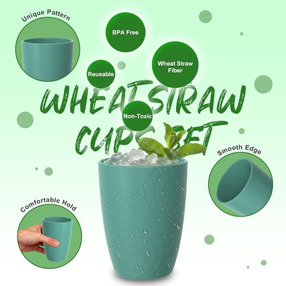 Wheat Straw Cups, Plastic Cups Reusable, Unbreakable Drinking Glasses Set of 6 - Image 2