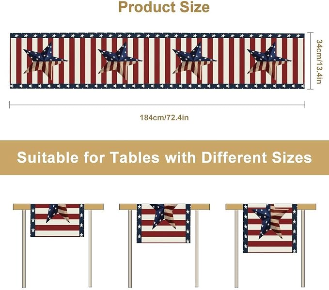 4th of July Table Runner, Patriotic Independence Day American Stars Stripes - Image 8