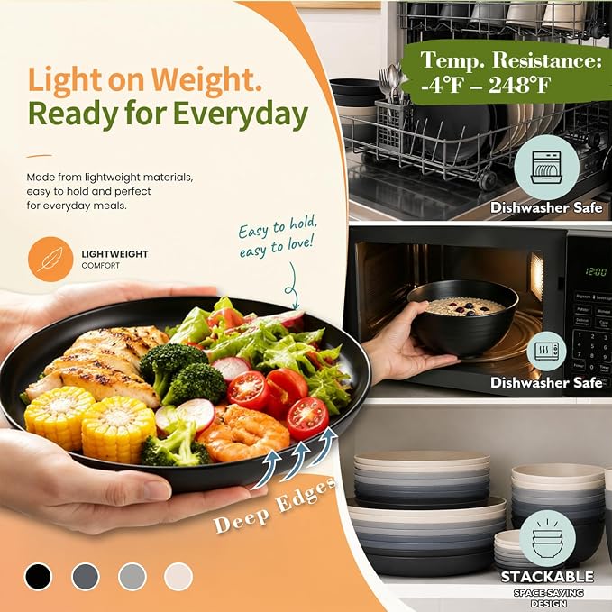 Kitchen Plates and Bowls Sets 40PCS, Wheat Straw Dinnerware Sets - Image 6