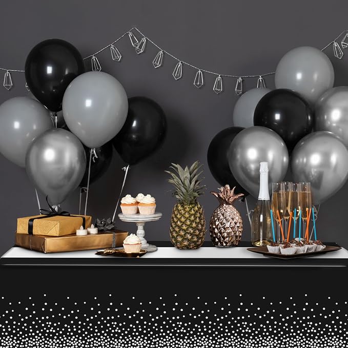 6Pcs Black and Silver Tablecloth Party Decorations, Plastic Black Table Cloth - Image 5