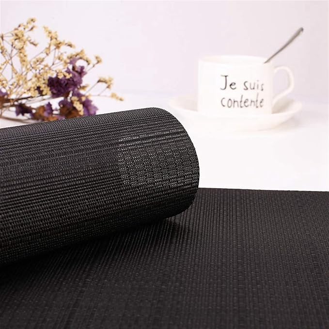 Black PVC Placemat Set of 1/6/10 Square Bamboo Tableware Pad Heat Wipe Clean - Image 4