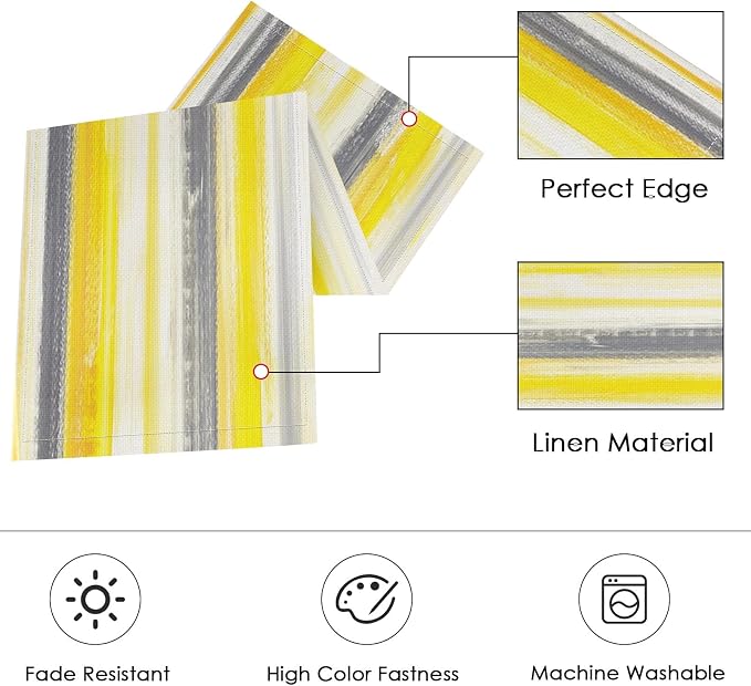 Emvency Table Runner and Placemats Set of 6, Abstract Watercolor Yellow | Grey - Image 3