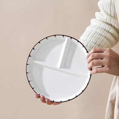 8 Inch Ceramic Portion Control Plate - 3 Compartment Divided Plates for Weight Loss & Diabetes, Microwave & Dishwasher Safe, Stackable Dinnerware Set, BPA-Free Porcelain (White, 1-Pack)