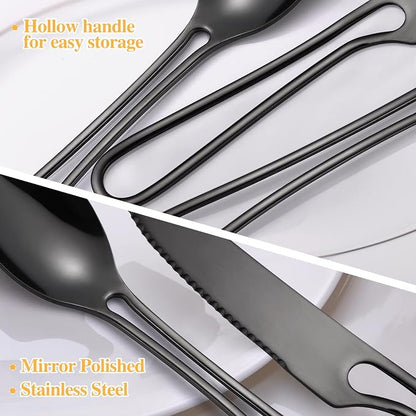Black Silverware Set for 8, Modern 40 Piece Flatware Stainless Steel Hanging - Image 3