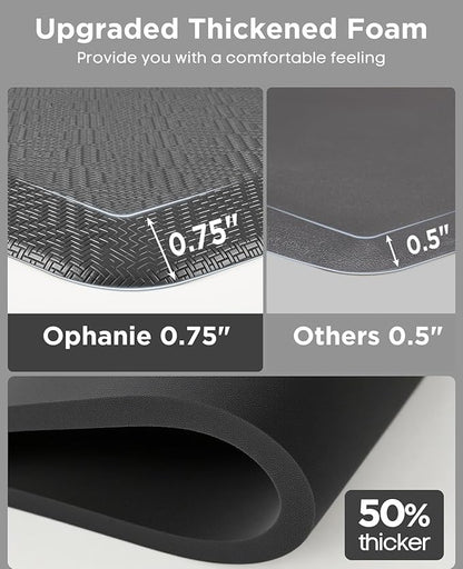 Ophanie Kitchen Mats for Floor, 3/4 Inch Thick Kitchen Rugs, 20'' x 60'' Anti Fatigue Standing Cushioned Mat, Waterproof,Comfort Ergonomic Mat for Office, Home, Sink, Grey Non-Slip Bottom