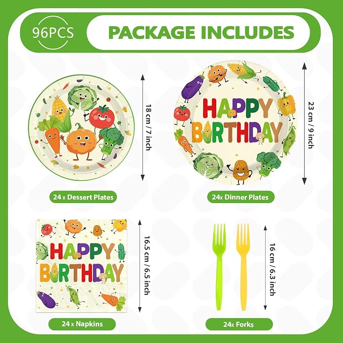 96Pcs Vegetable Birthday Party Decorations, Serves 24 | Cute Vegetable Plates - Image 5