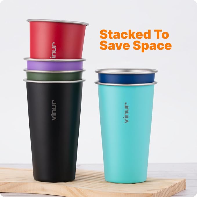 20 oz Stainless Steel Cups-Colorful Stackable Metal Drinking Glasses 6 Pcs | - Image 2