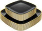 bUCLA 50PCS Black and Gold Plastic Plates - Square Black Gold Plastic Disposable - Include 25 Dinner & 25 Dessert Plates, Ideal for Party & New Year
