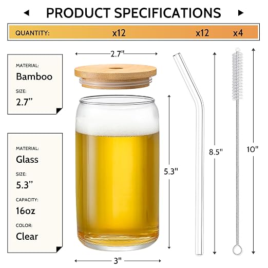 Glass Cups with Bamboo Lids and Glass Straw - Image 2