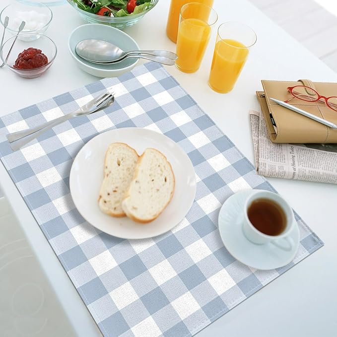 Dusty Blue Gingham Placemats Light Blue Checkered Table Mats - Image 6