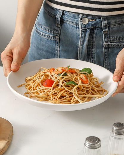 Dinner Plates, 10 Inch Stoneware Plates Set of 4, Ceramic Dinner Dishes for Salad, Pasta, Steak, Pancakes, Scratch Resistant Plate Set, Microwave & Dishwasher Safe, Matte White