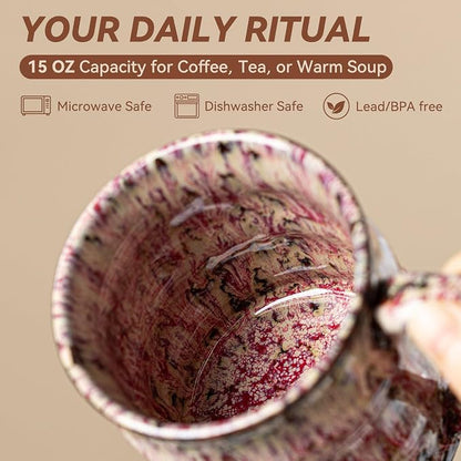 Unique Reactive Glaze Ceramic Coffee Mug - 15 oz Large Coffee Cup - Image 8