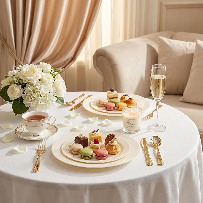 102 Pcs Ivory Plastic Plates, Disposable Party Plates Include 51 Ivory Dinner - Image 4