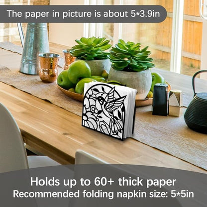 Hummingbird Decorative Black Metal Napkin Holder for Table, 4.9" x 4.9" x 2" Bird Flower Standing Napkin Holder for Home Kitchen Restaurant Picnic Party Coffee Bar Dining Room