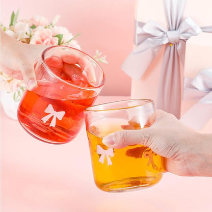 Skylety 2 Pack Coquette Pink Bow Icon Juice Glasses 14 oz Cute Glass Cups - Image 5