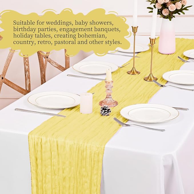 8 Pack Yellow Table Runner 17 x 108inch Cheesecloth Table Runner Boho Gauze - Image 4