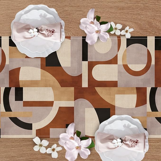 Abstract Geometric Dining Table Runner, Vintage Mid Century Modern | Art Burlap - Image 4
