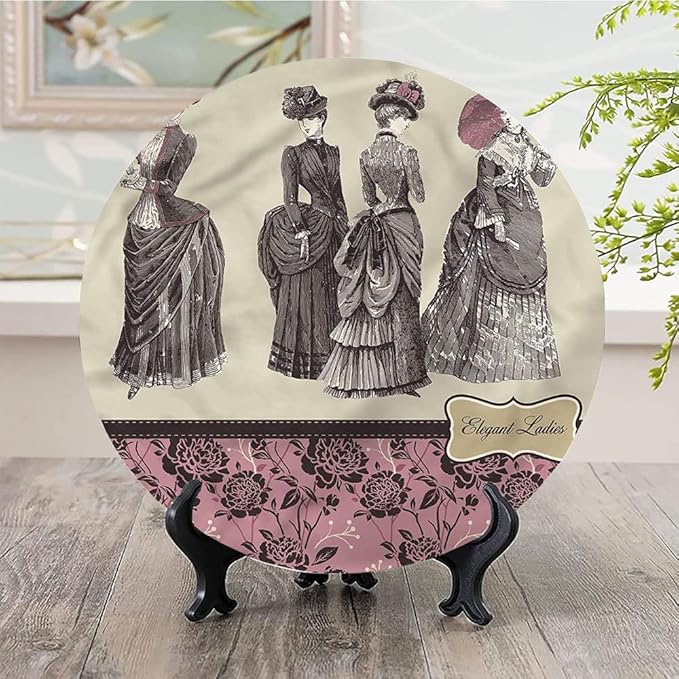 Ceramic Plates, Victorian Decorative Ceramic Plates, Women Fashion Handbag, 6 Inch, Household Plates Decorative, Multicolor