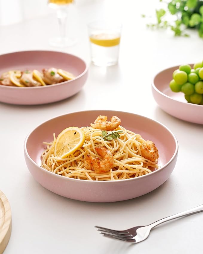 famiware Milkyway 33 oz Pasta Bowls Set of 6, Light Pink | Double Reactive Glaze - Image 7