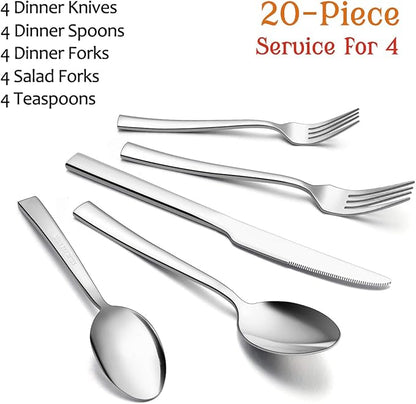 20-Piece Silverware Set, E-far Stainless Steel Flatware Set Service - Image 2
