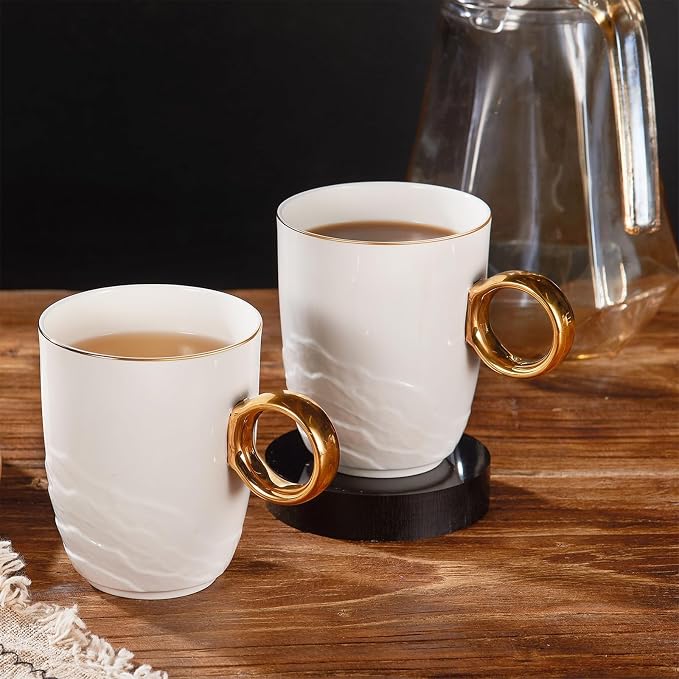 Chulan 12 oz Fine Bone China White Coffee Mugs - Image 7