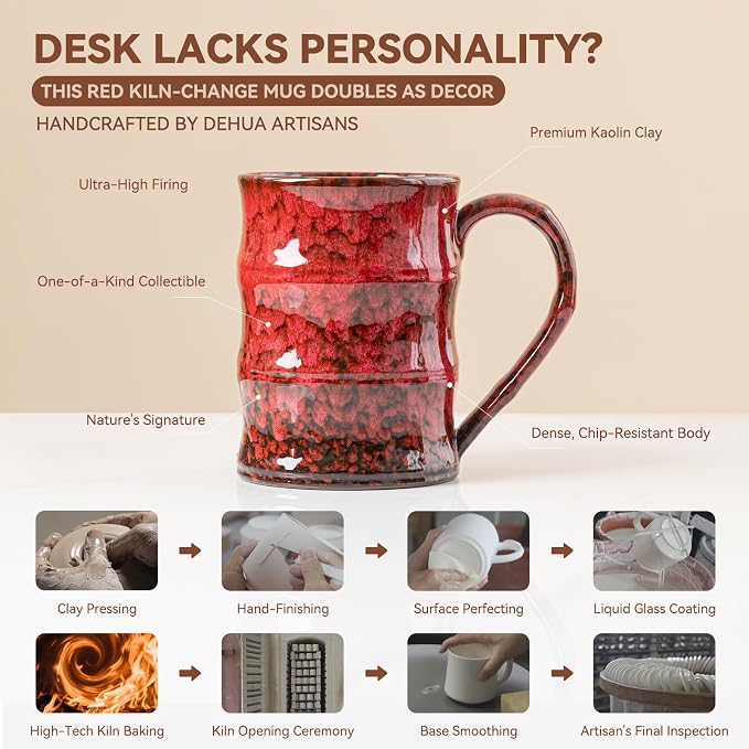 22oz Red Kiln-Change Ceramic Coffee Mug - Image 4