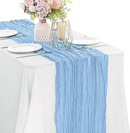 Baby Blue 10FT Cheesecloth Table Runner Boho Gauze Fabric Table Runner Rustic by JALANCY