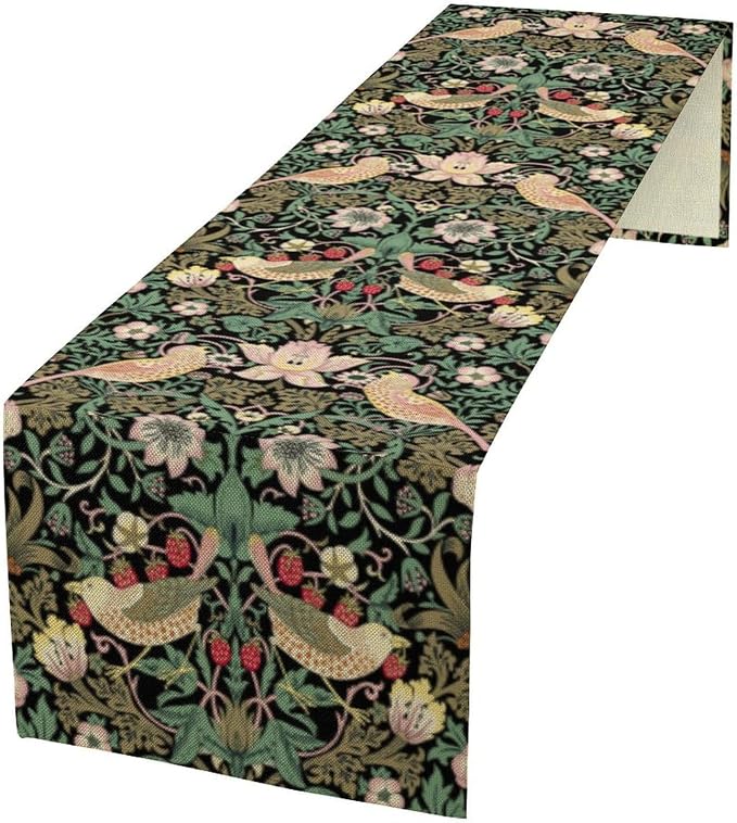 William Morris Floral Table Runner, Vintage Strawberry Thief Flowers Table by SXXLDNG